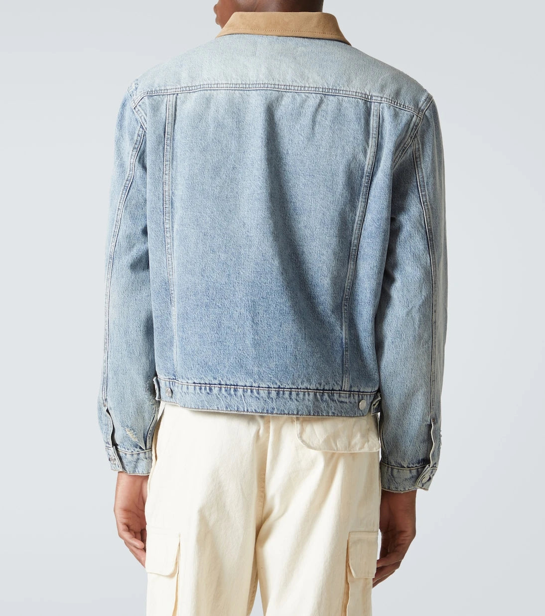 Frame - Distressed suede-trimmed denim jacket