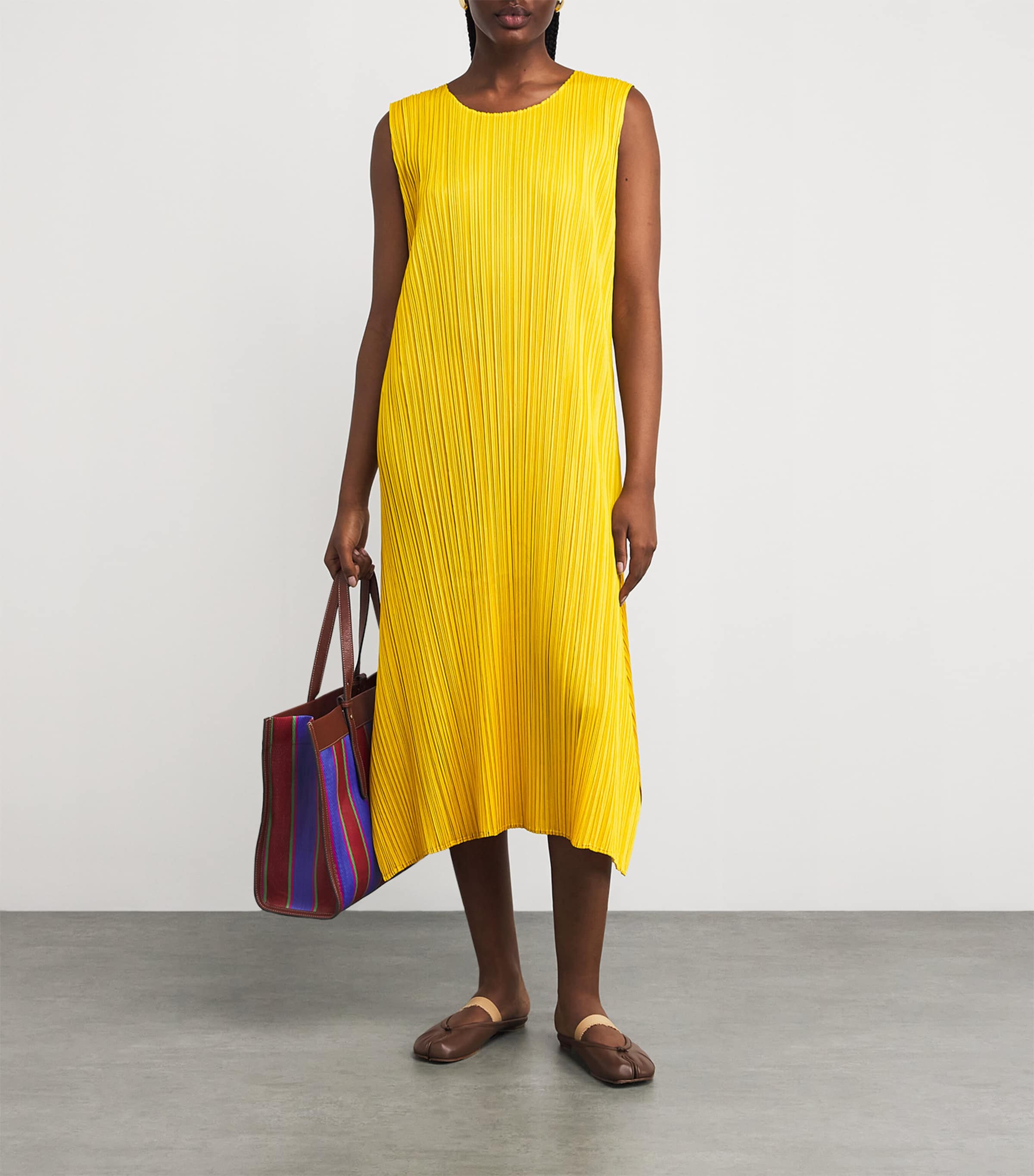 Pleats Please Issey Miyake Yellow Monthly Colors July Midi Dress