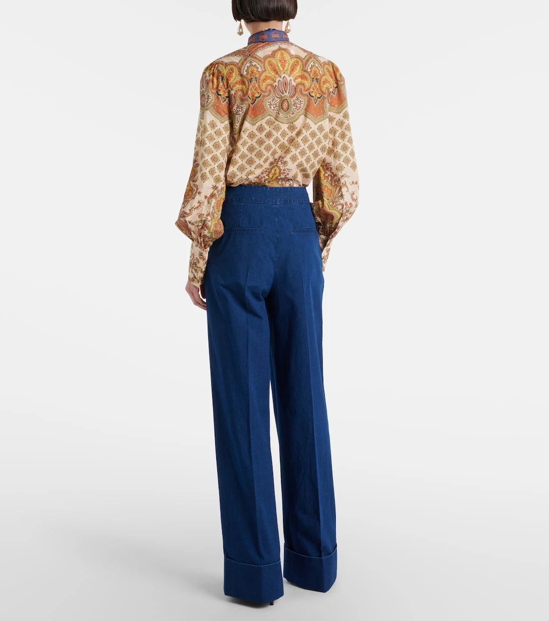 Valentino - High-rise pleated wide-leg jeans