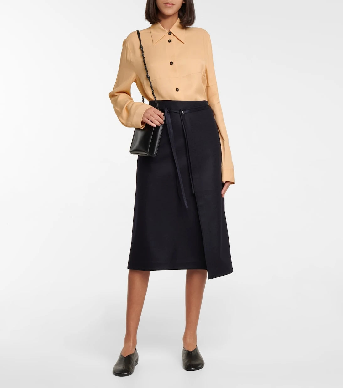 Jil Sander - Belted wool midi skirt