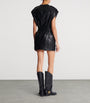 Balmain Black Leather Belted Mini Dress