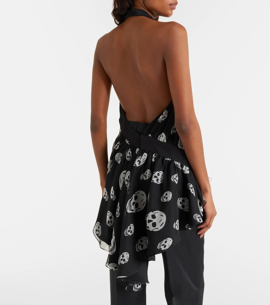 McQueen - Skull asymmetric halterneck chiffon top