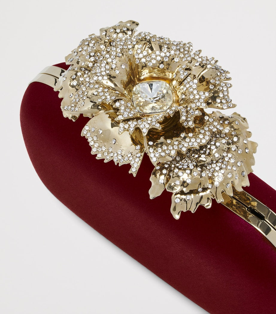 McQueen Burgundy Silk Carnation Knuckle Clutch Bag