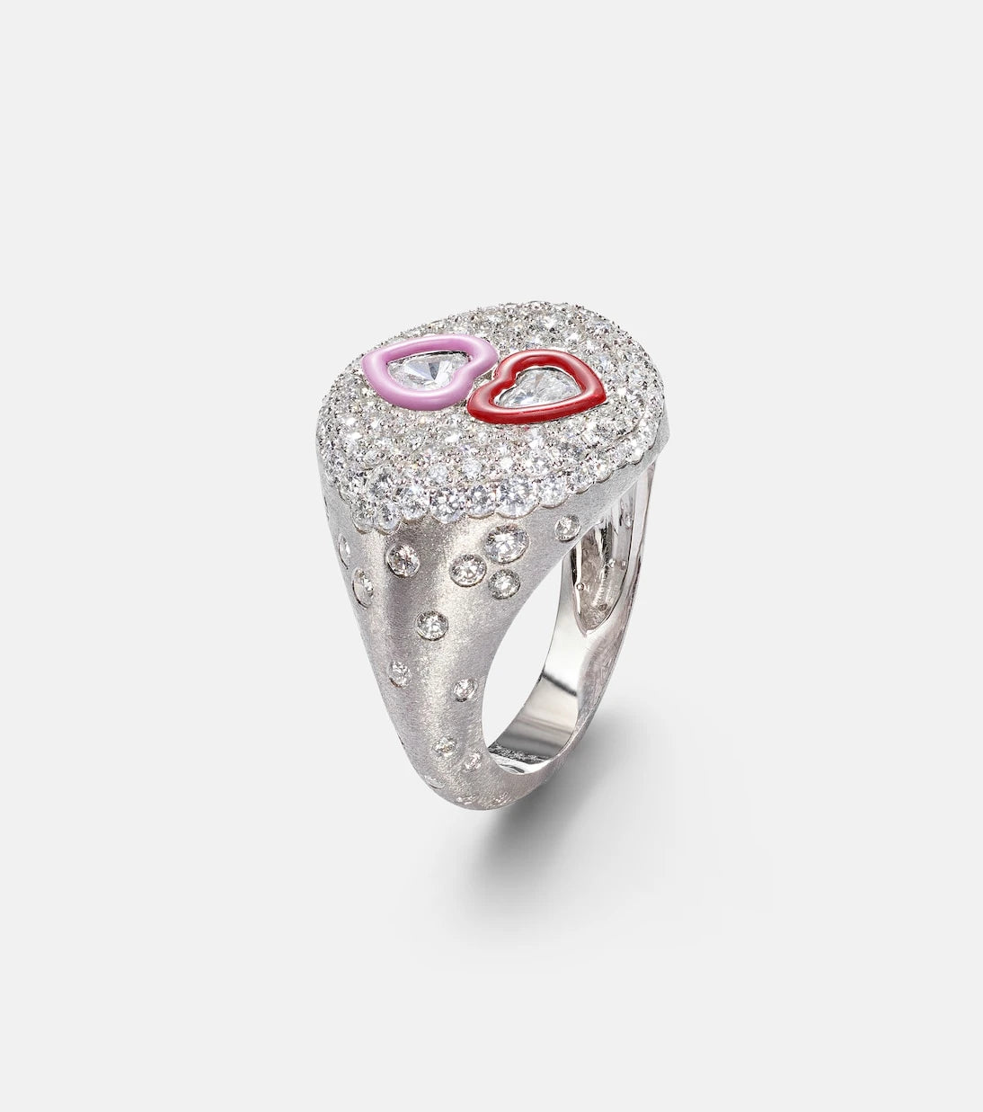 Kamyen - 18kt white gold ring with diamonds and enamel