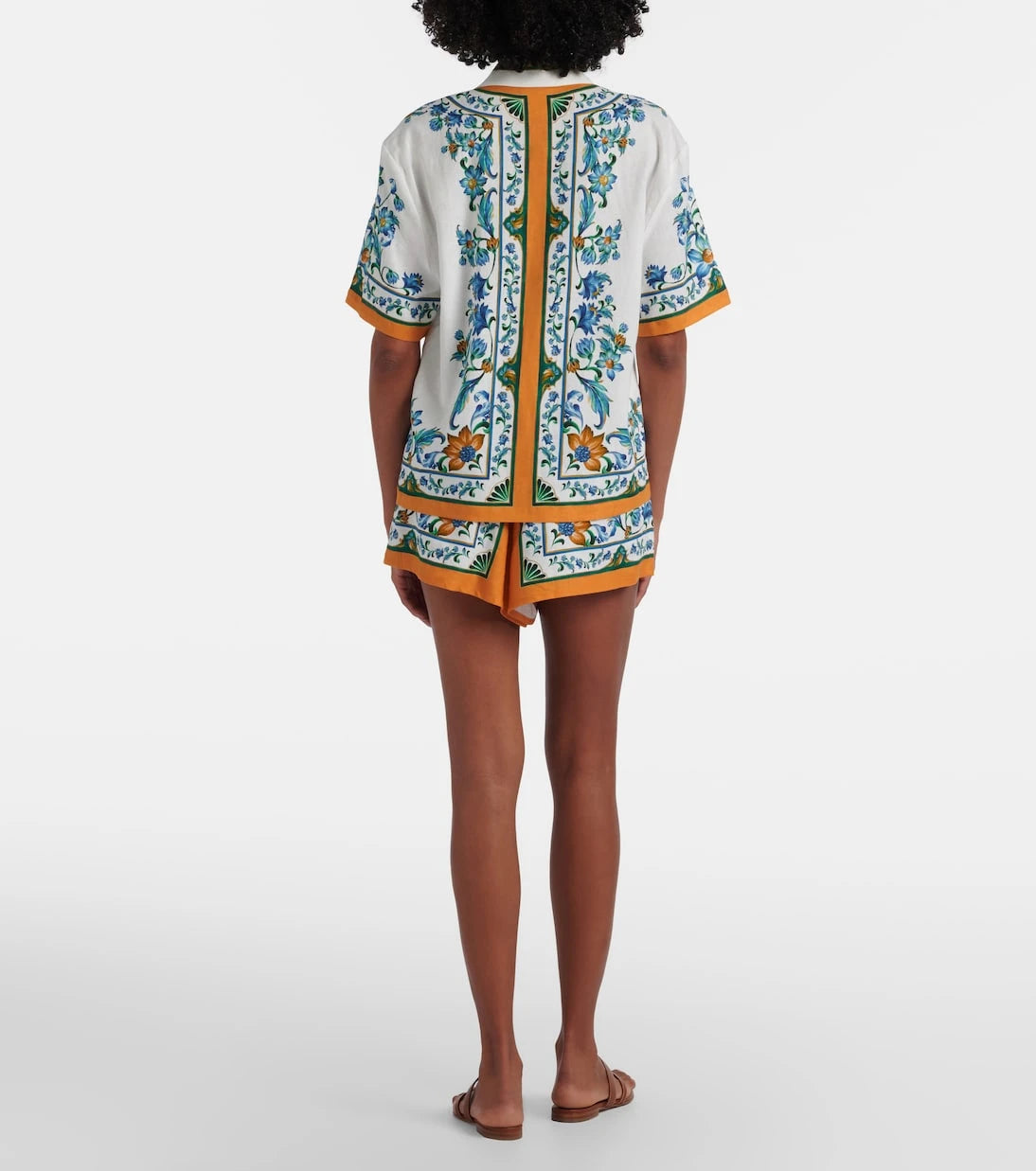 Farm Rio - Flora Tile floral linen-blend shorts