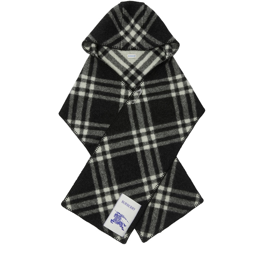 Wool Check Hooded Scarf BLACK