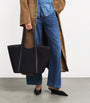Large Canvas-Leather Embossed Tote Bag BLACK