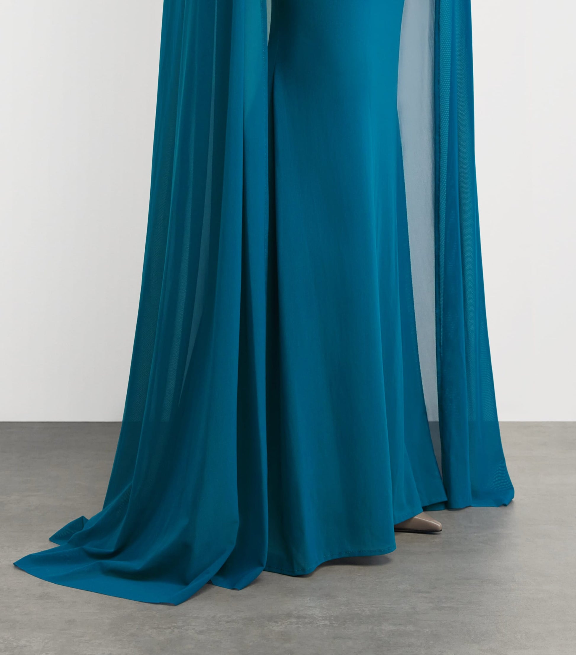 Talbot Runhof Blue Tulle Cape-Overlay Gown