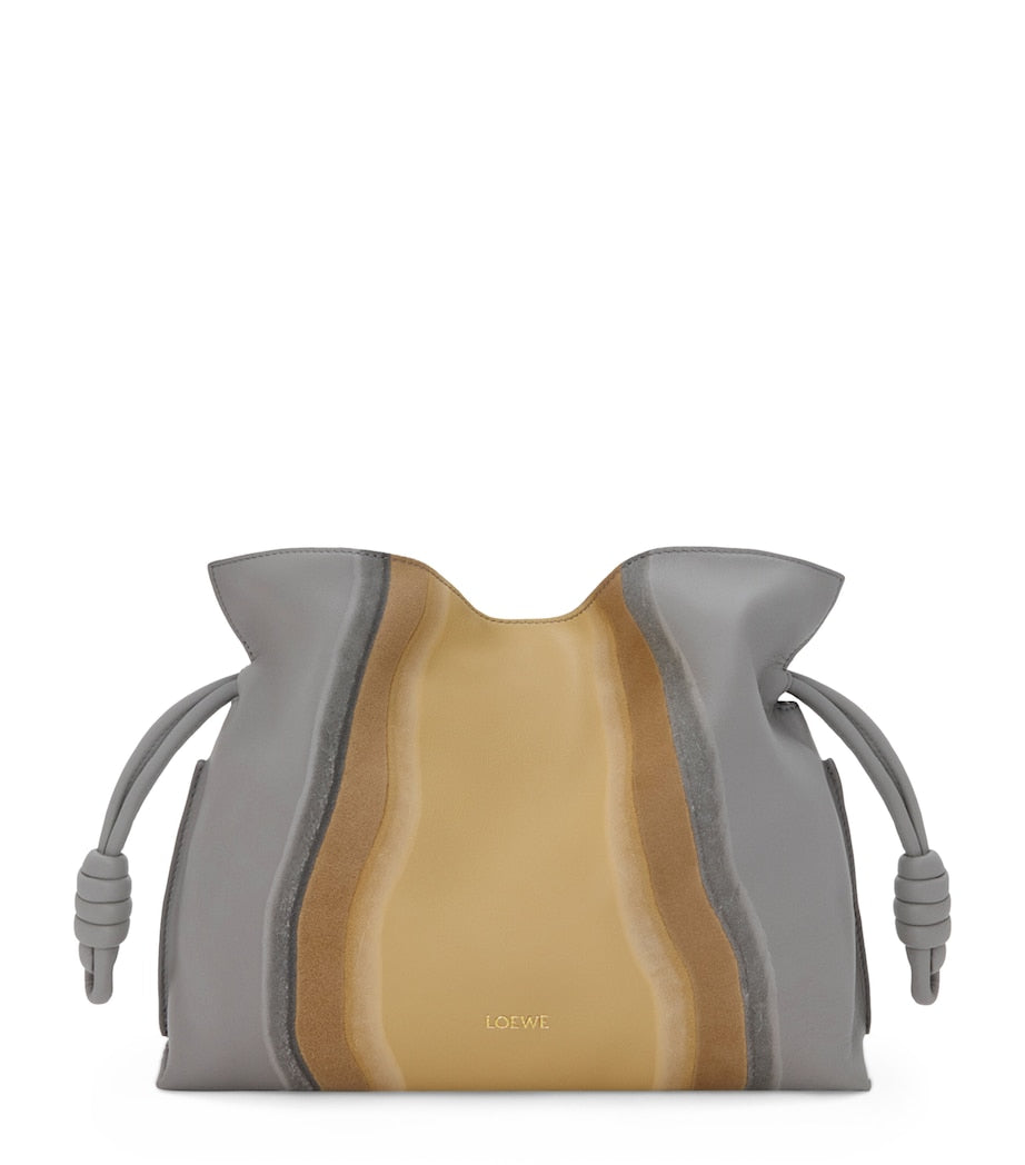 LOEWE Grey Leather Stripe Flamenco Clutch Bag