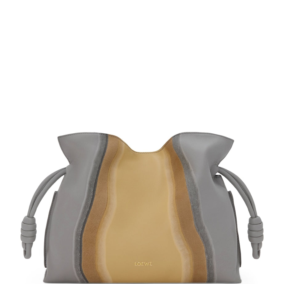 LOEWE Grey Leather Stripe Flamenco Clutch Bag