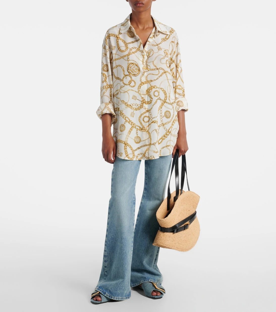 Balmain - حقيبة حمل Shuffle Medium من الرافيا