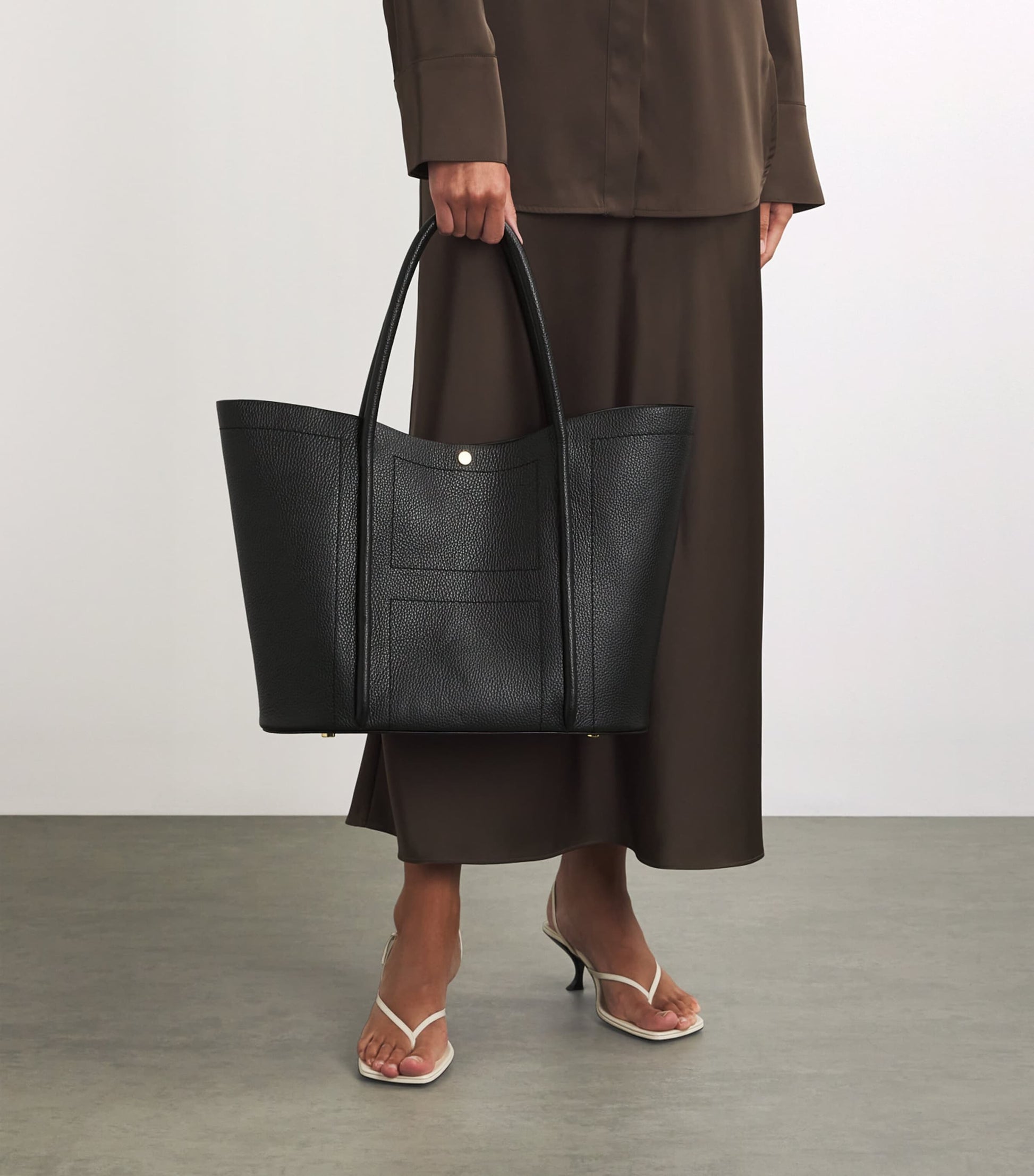 Harrods Black Large Leather Rope Tote Bag