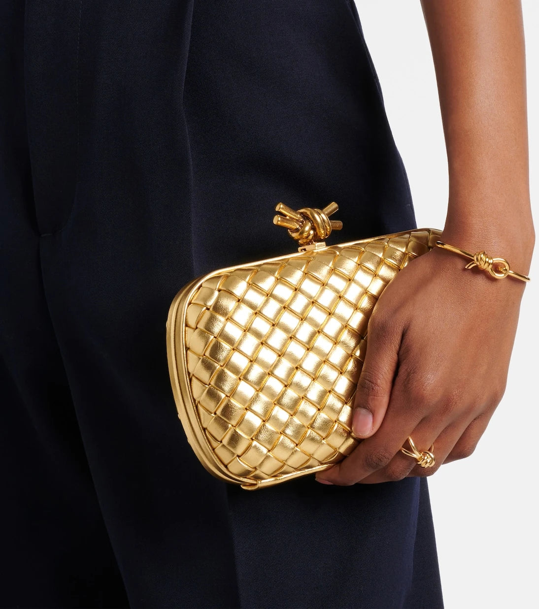 Bottega Veneta - Knot Intreccio metallic leather clutch