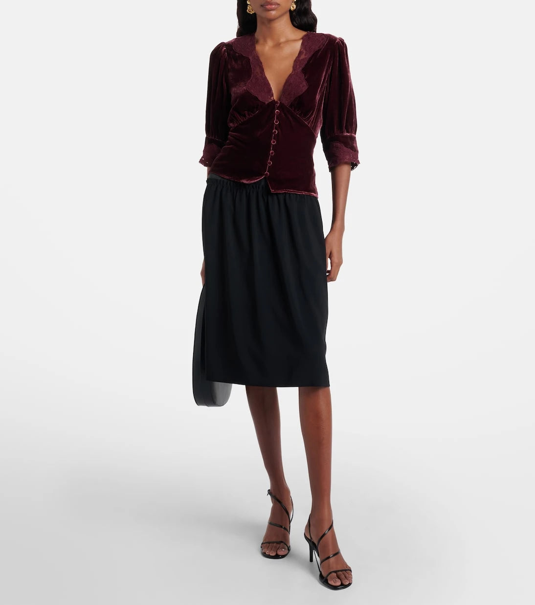 Rixo - Amanda lace-trimmed velvet top