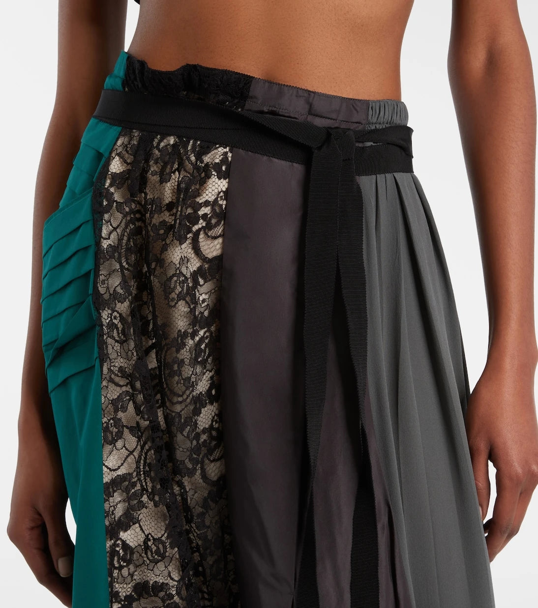 Prada - Paneled belted midi skirt