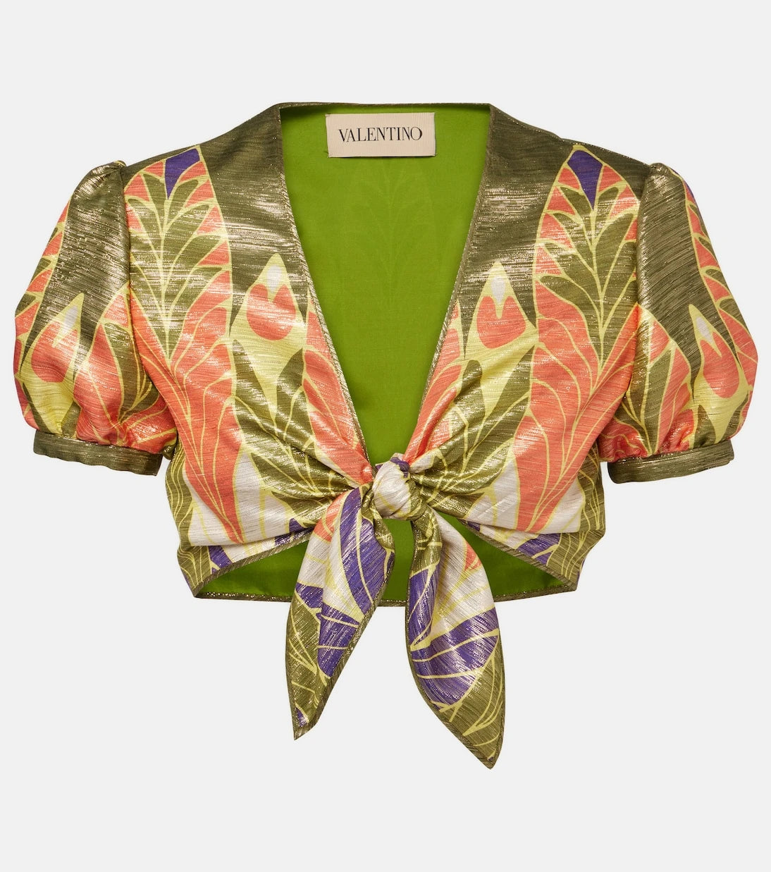 Valentino - Printed silk-blend crop top