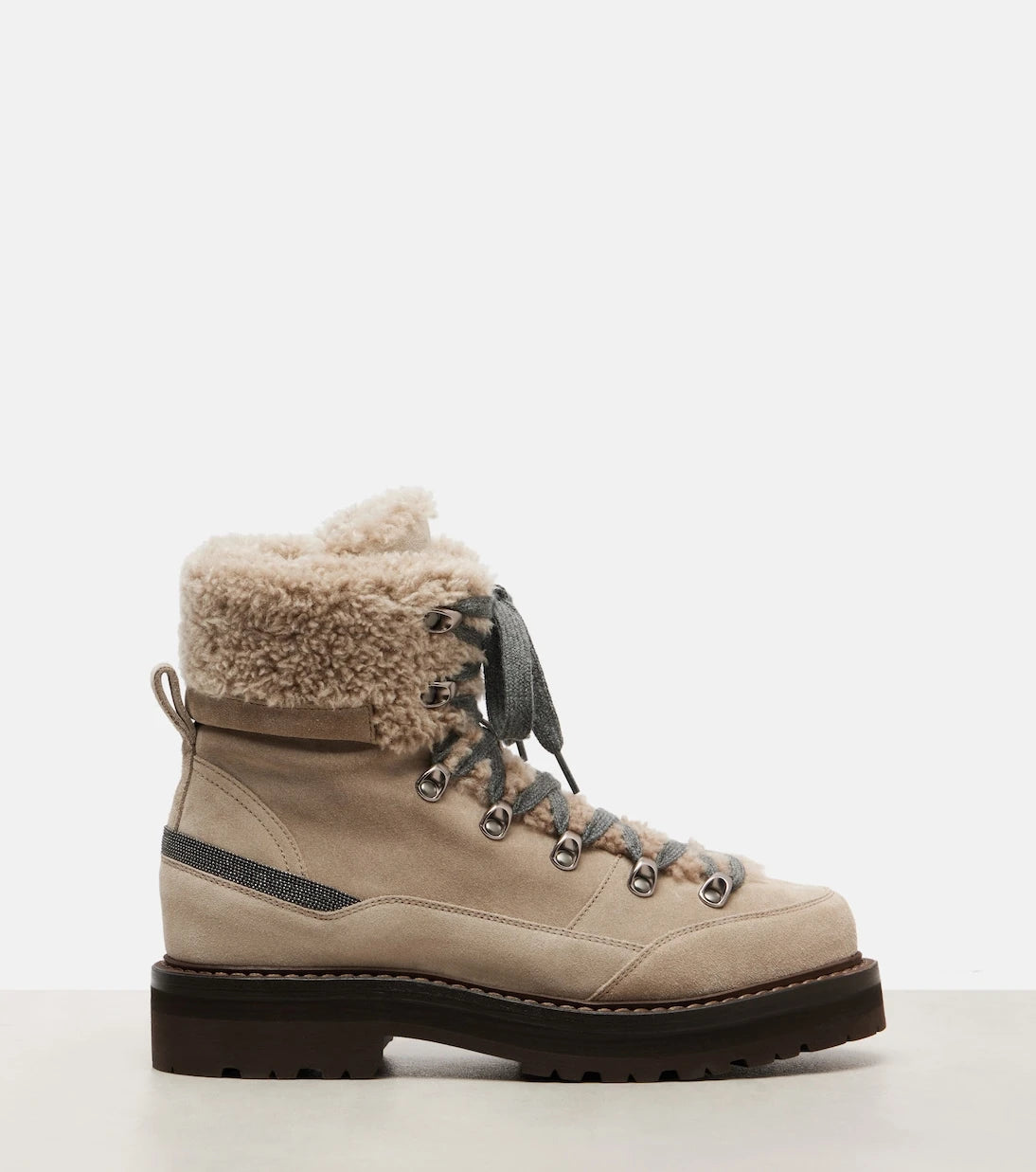 Brunello Cucinelli - Shearling-trimmed suede lace-up boots