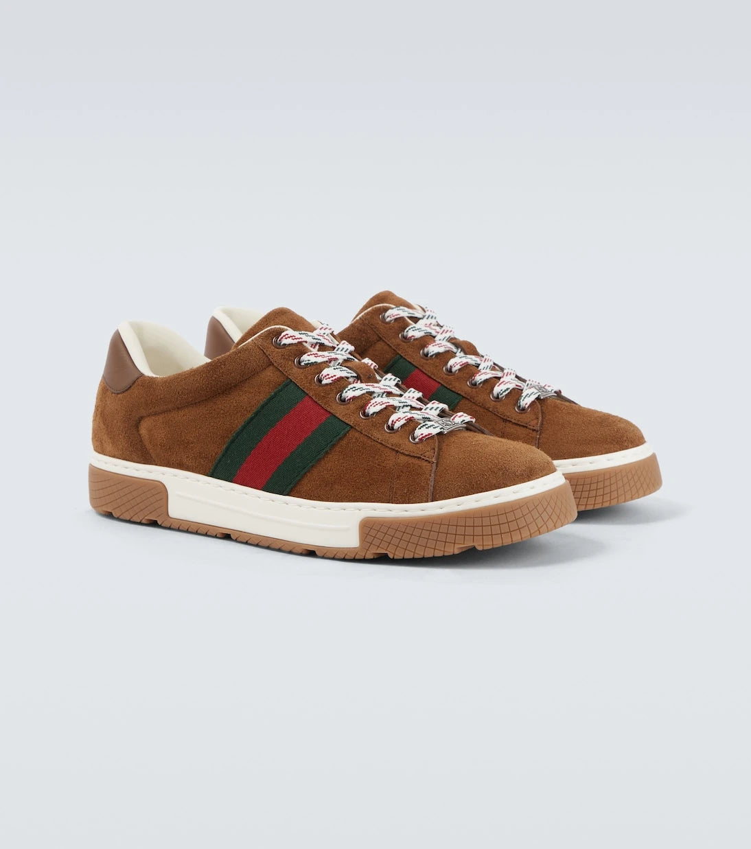 Gucci - Gucci Ace Web Stripe suede sneakers