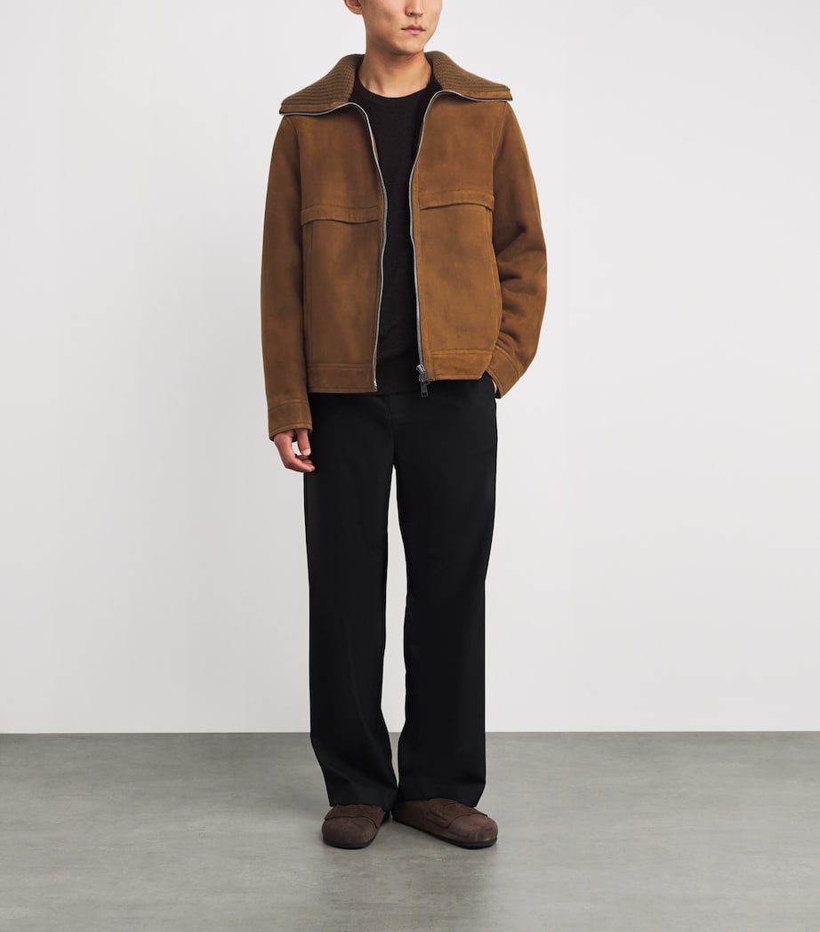Yves Salomon Brown Suede Knit-Collar Jacket