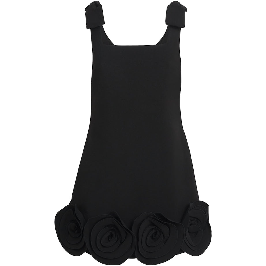 Self-Portrait Black Crepe 3D Flower Mini Dress