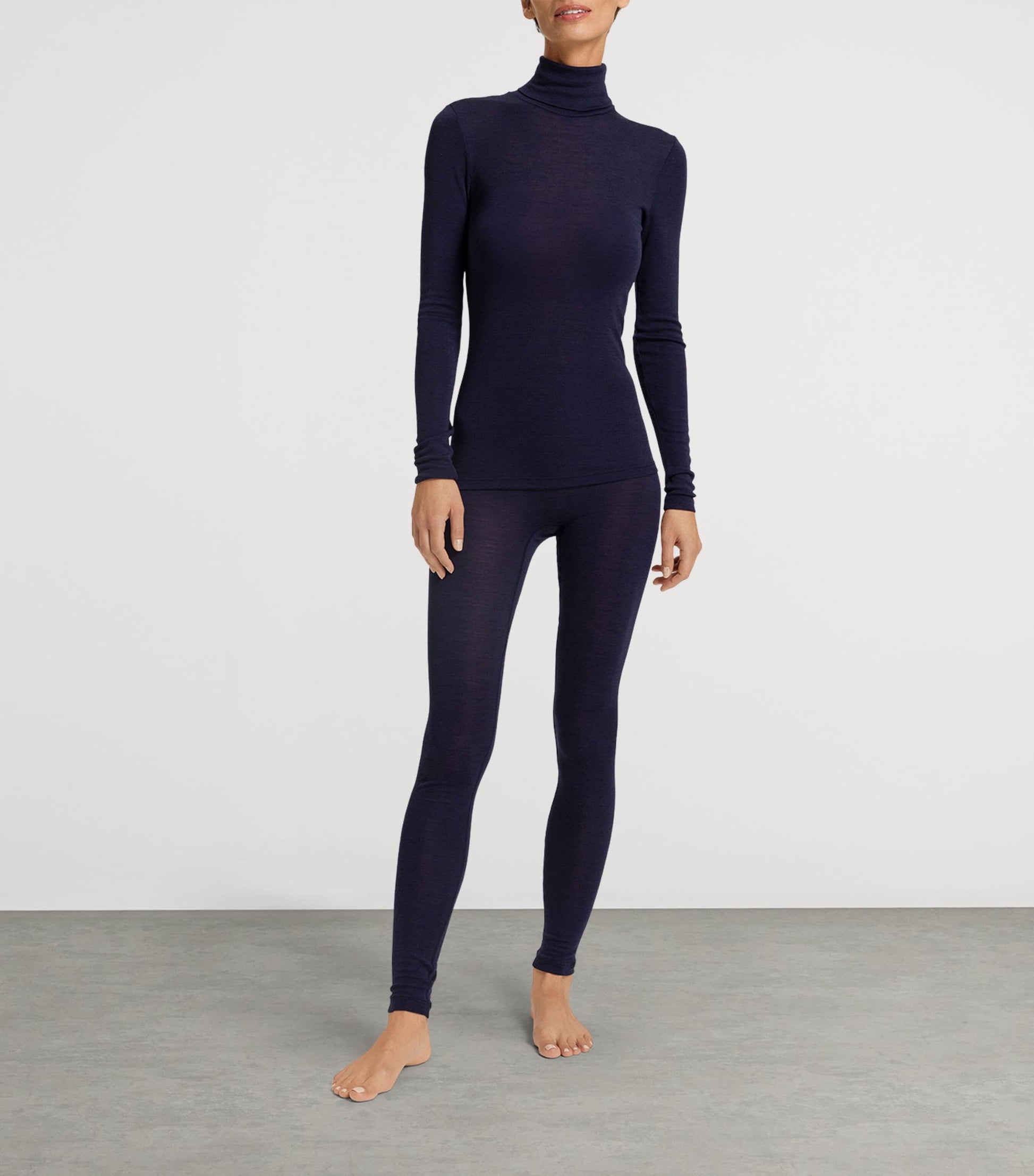 Navy Woolen Silk Roll-Neck Top