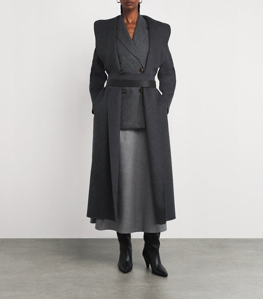Grey Virgin Wool Wrap Coat