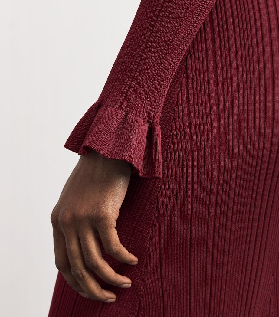Self-Portrait Burgundy Rib-Knit Midi Dress