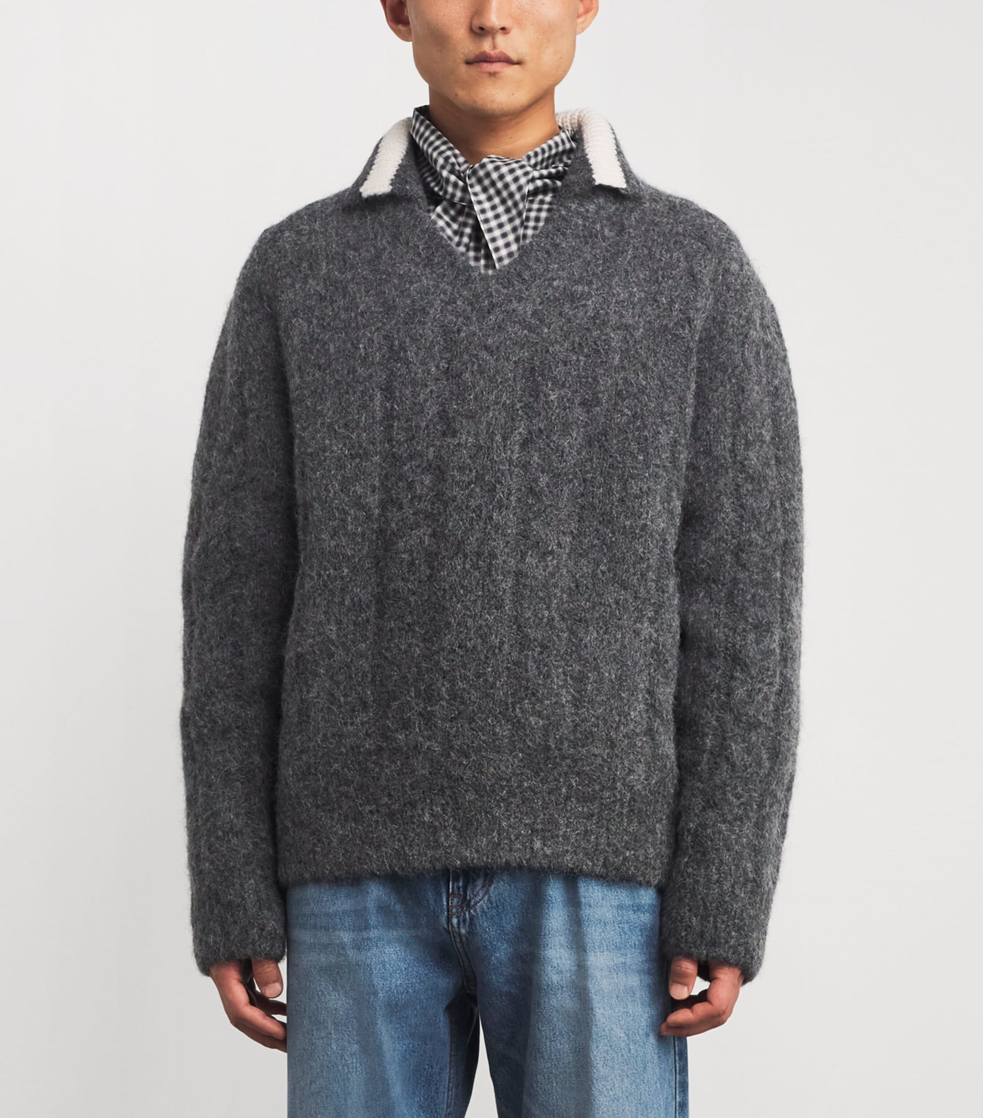 System Grey Wool-Blend Polo Sweater