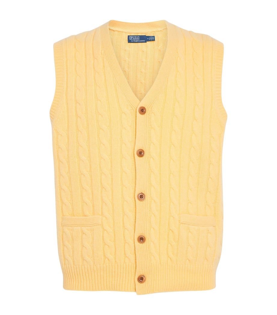 Yellow Wool-Cashmere Cable-Knit Sweater Vest