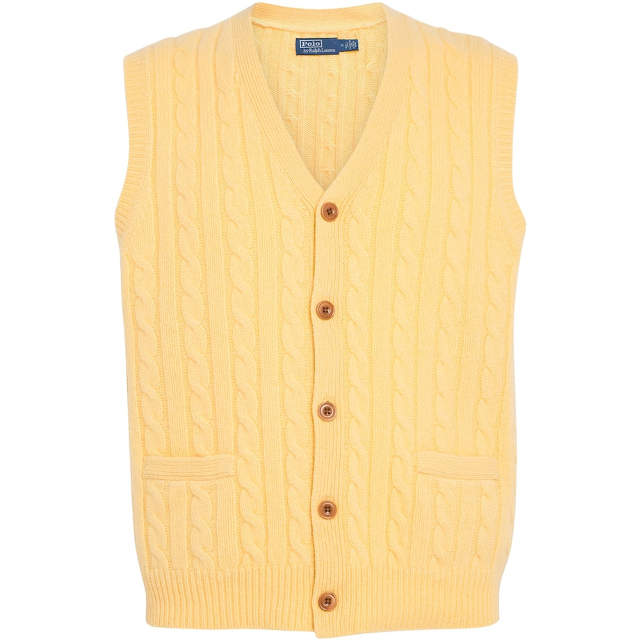 Yellow Wool-Cashmere Cable-Knit Sweater Vest