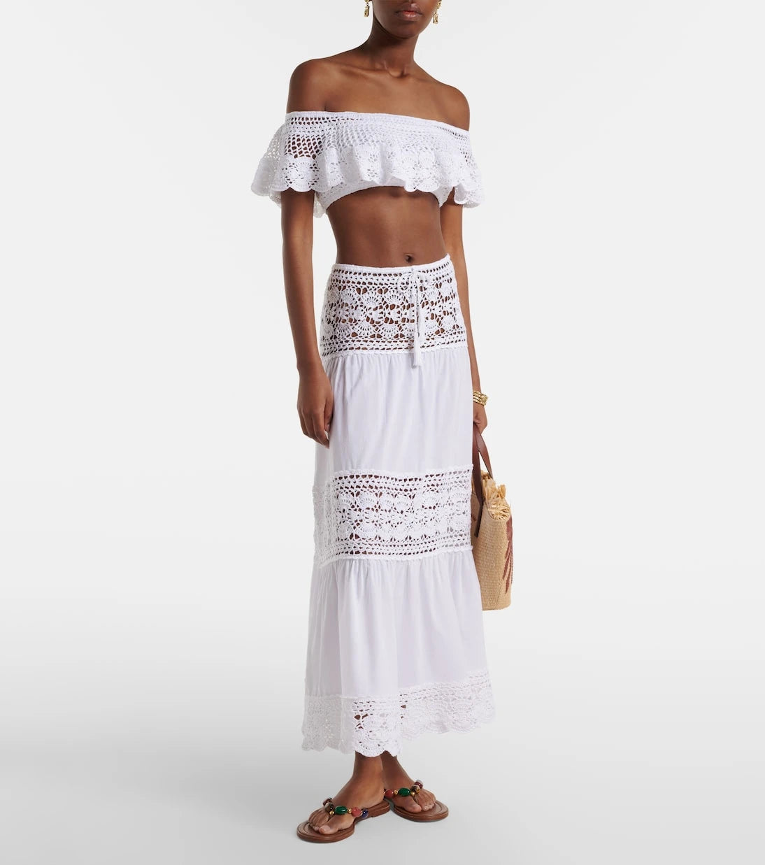 Anna Kosturova - Crochet off-shoulder cotton crop top