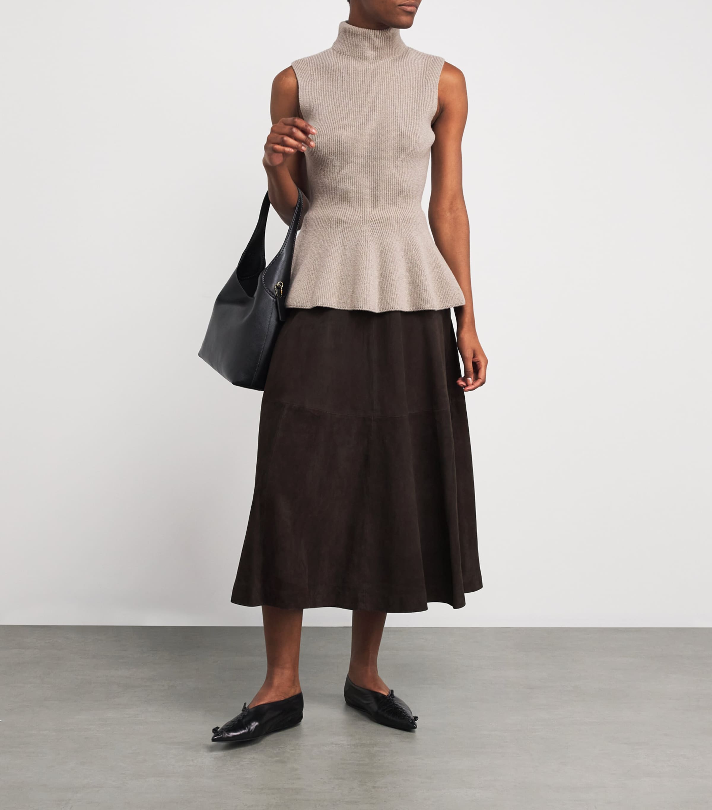 Róhe Brown Suede Midi Skirt
