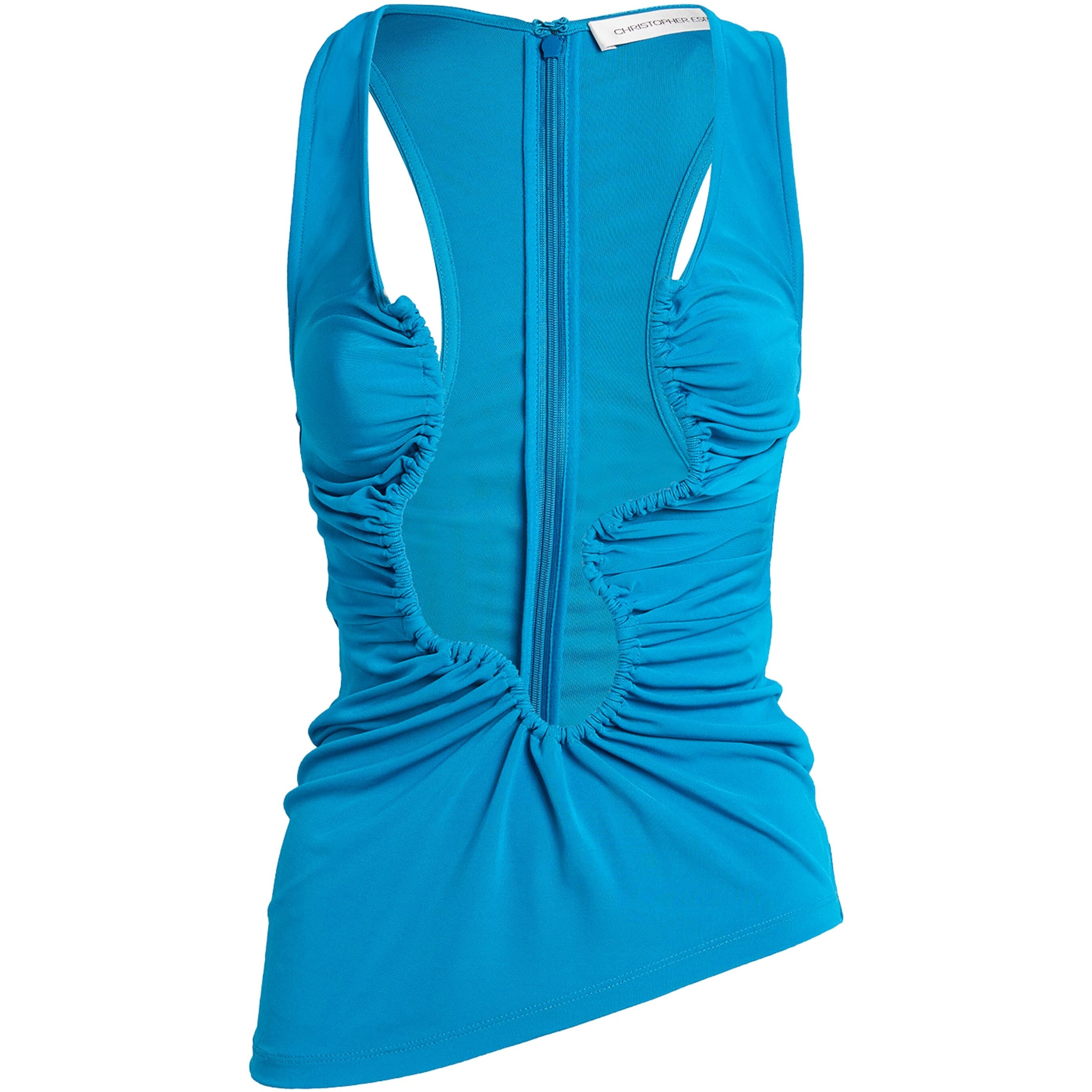 Blue Ruched Cut-Out Wave Top