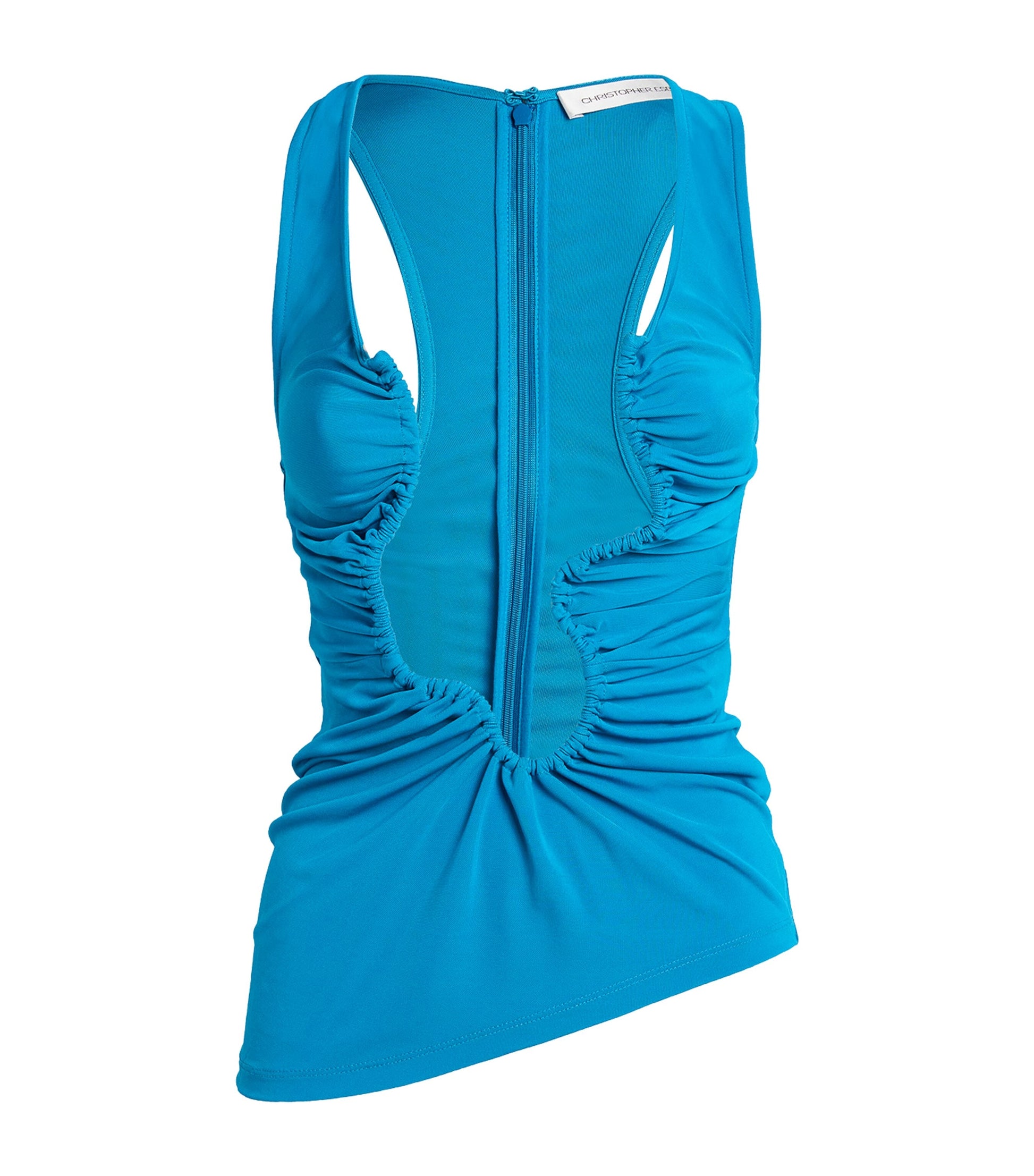 Blue Ruched Cut-Out Wave Top