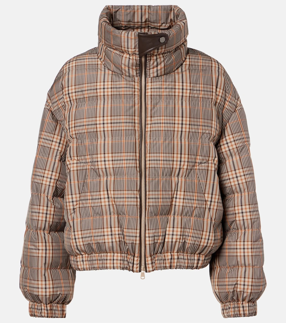 Brunello Cucinelli - Checked leather-trimmed down jacket