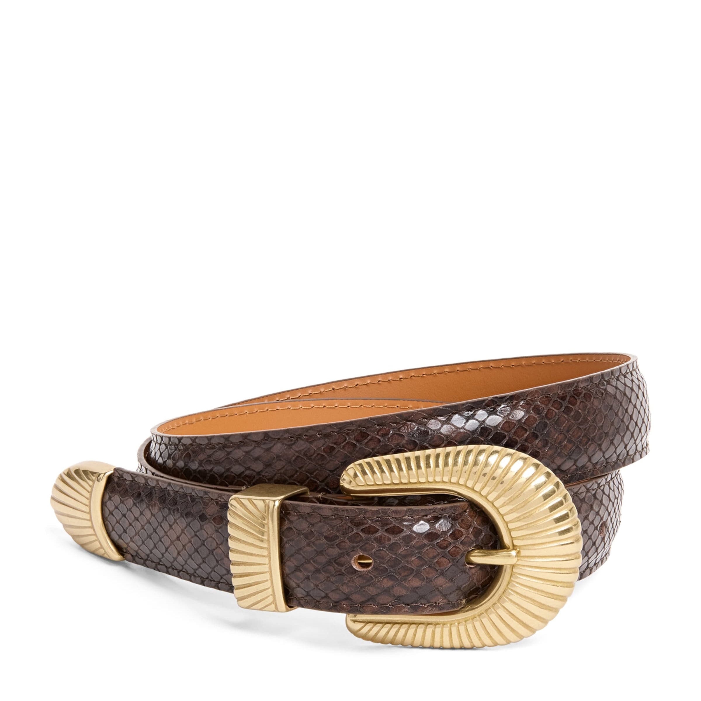 Sandro Paris Brown Leather Python-Effect Belt