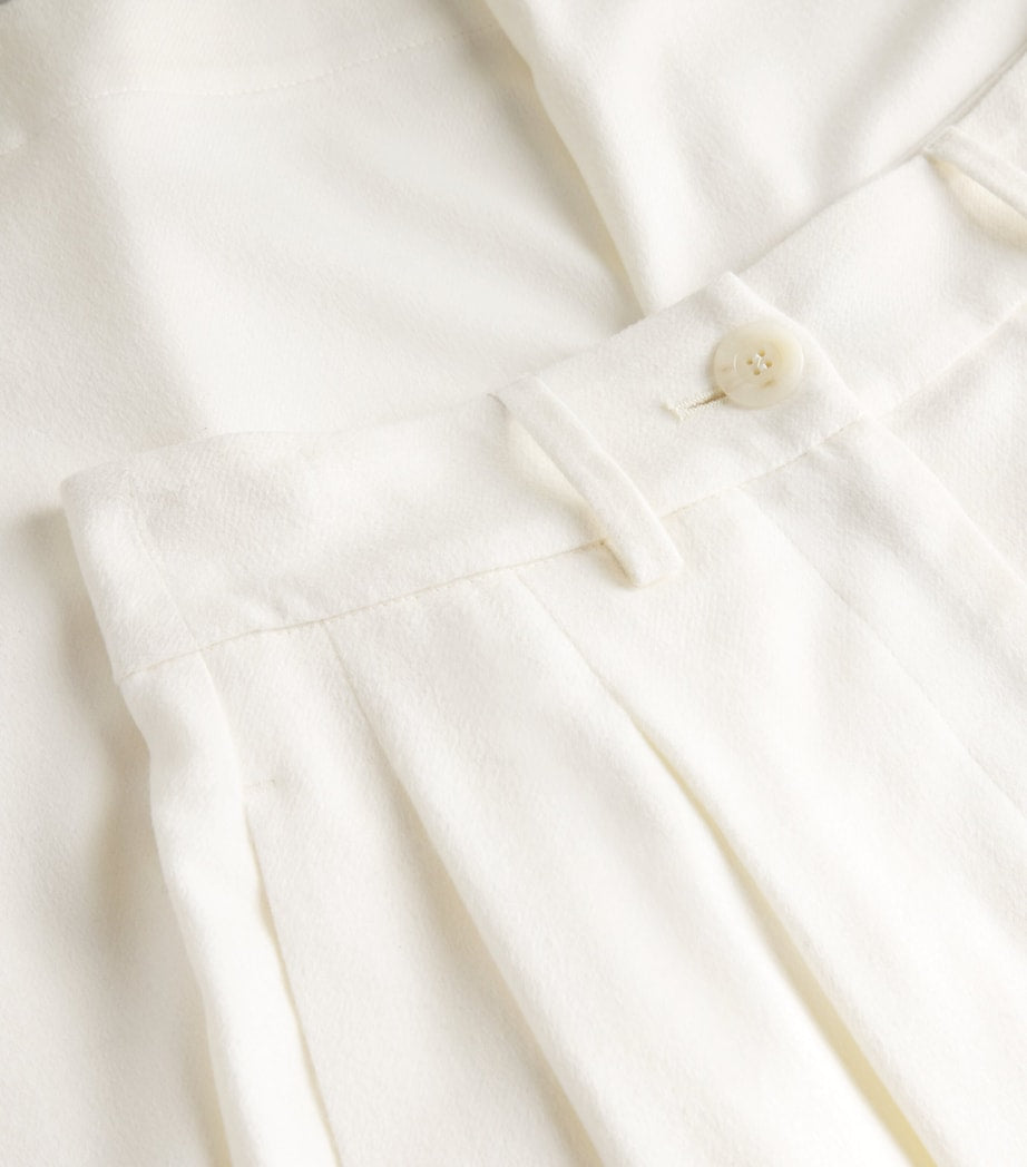 Colombo White Kid Cashmere Wide-Leg Tailored Trousers