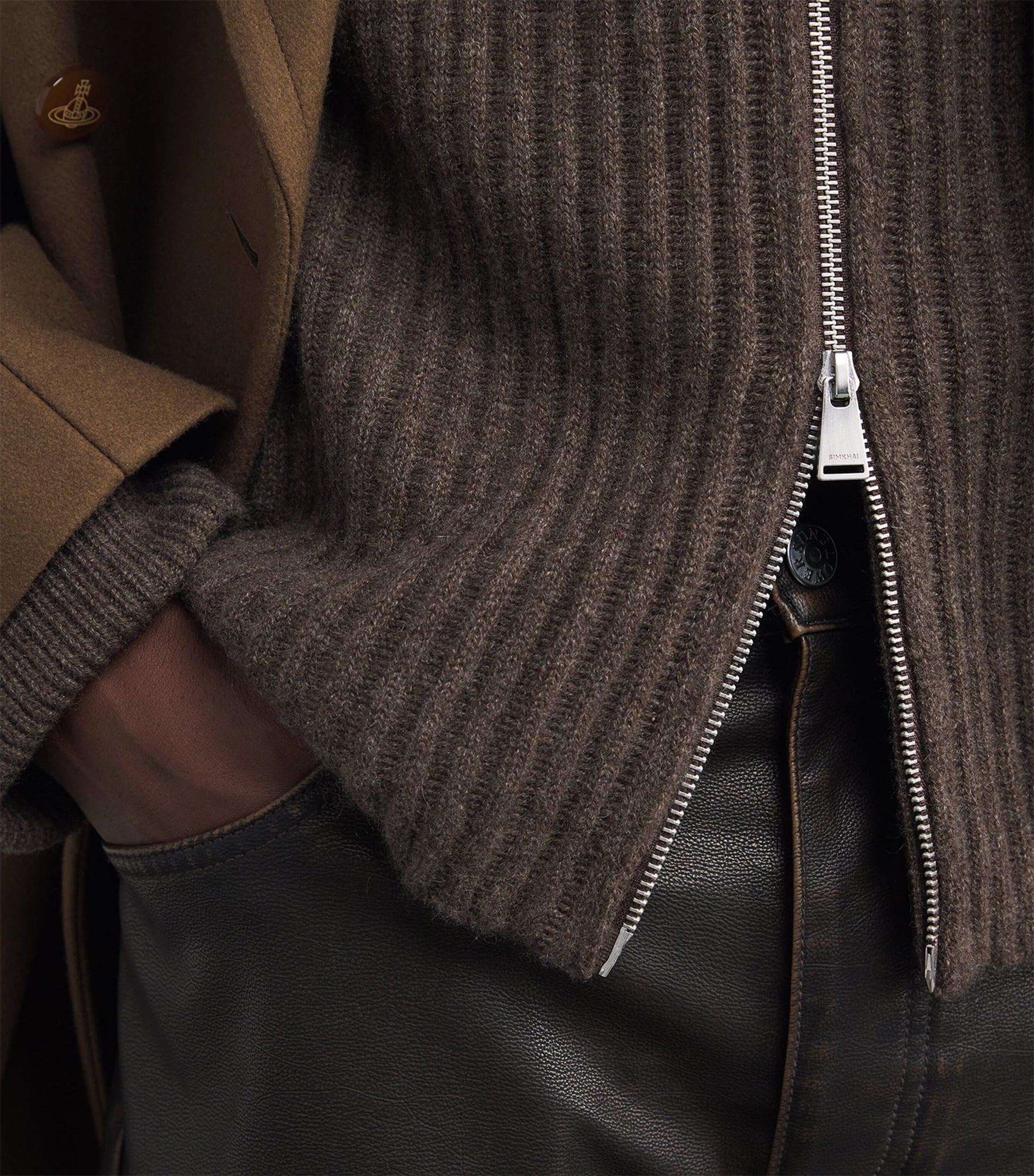 Brown Cashmere Geoff Zip-Up Jacket