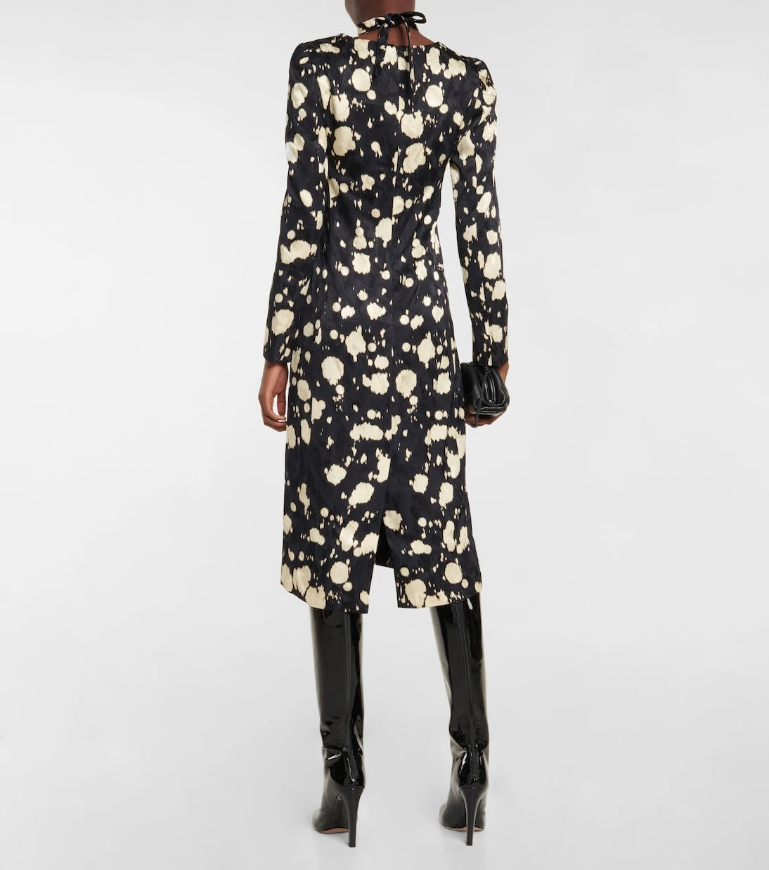 Dries Van Noten - فستان ميدي جاكار ساتان بقصة مفتوحة