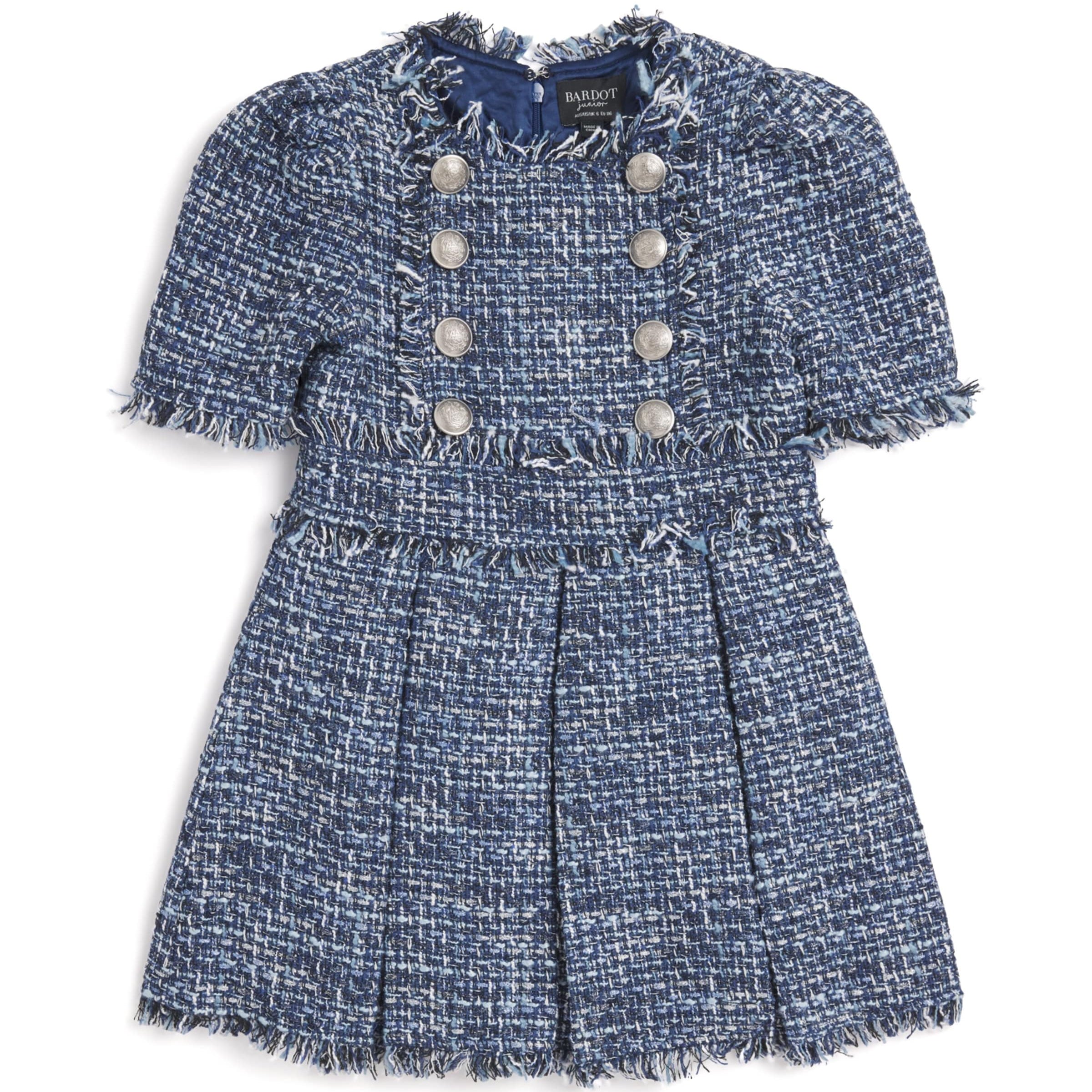 Bardot Navy Bouclé Pleated Elle Dress (14 Years)