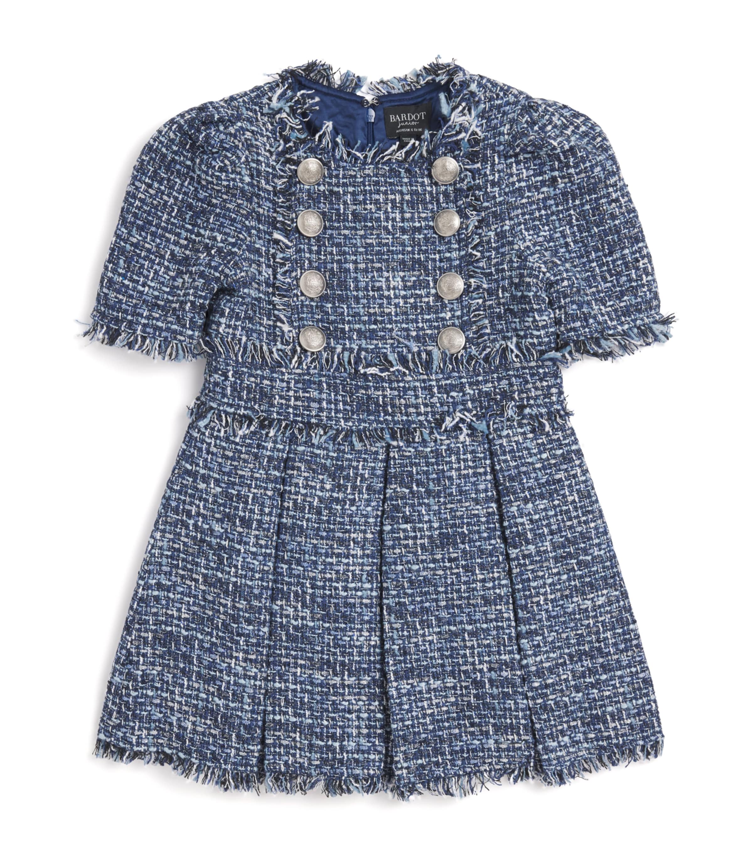 Bardot Navy Bouclé Pleated Elle Dress (14 Years)
