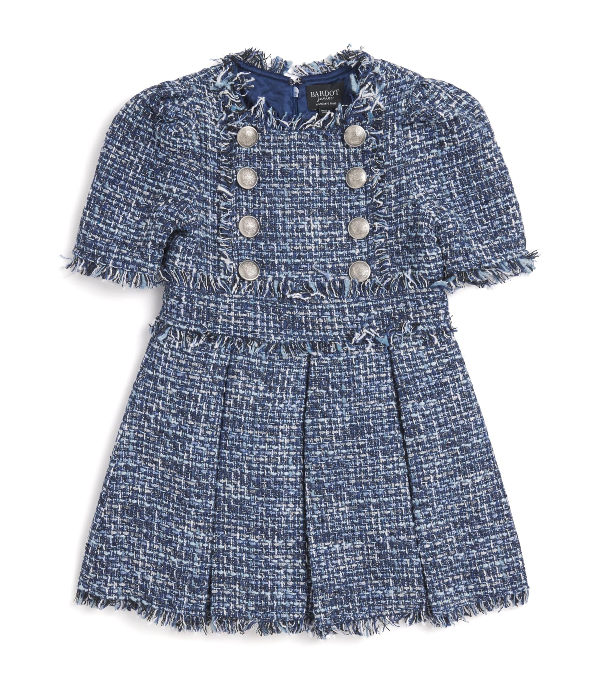Bardot Navy Bouclé Pleated Elle Dress (14 Years)
