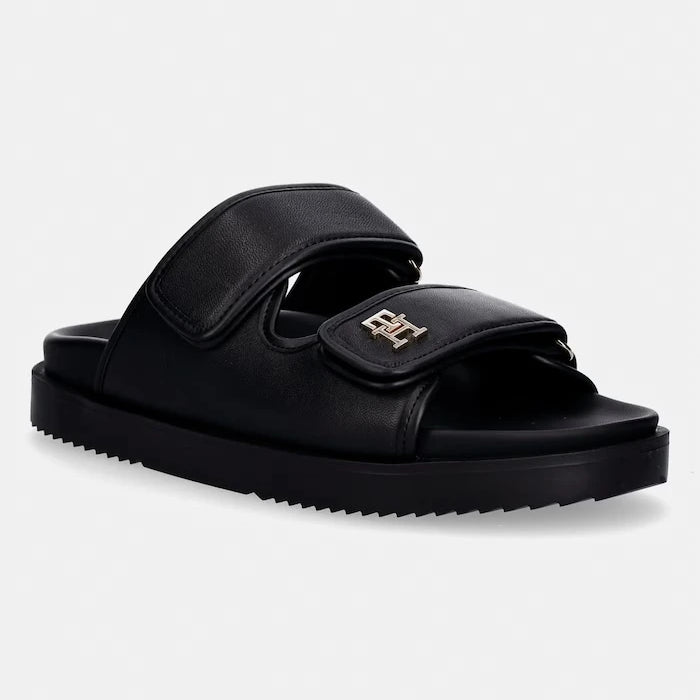 Tommy Hilfiger чехли дамски кожени DOUBLE STRAP LEATHER SANDAL