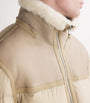 Beige Down Leather-Trim Parka
