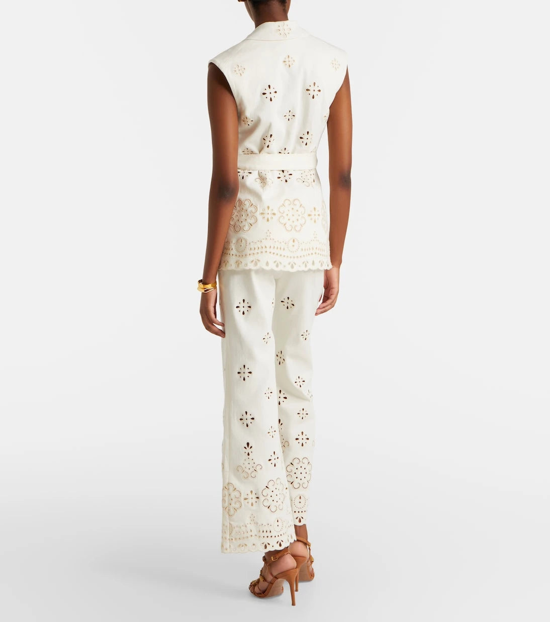 Veronica Beard - Komi eyelet cotton twill flared pants