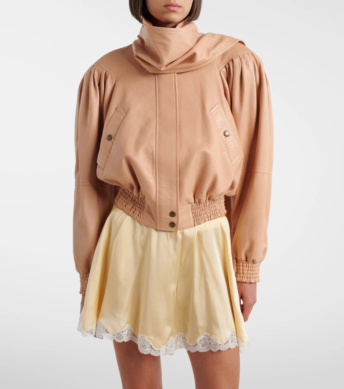 Chloé - Scarf-detail cropped leather jacket