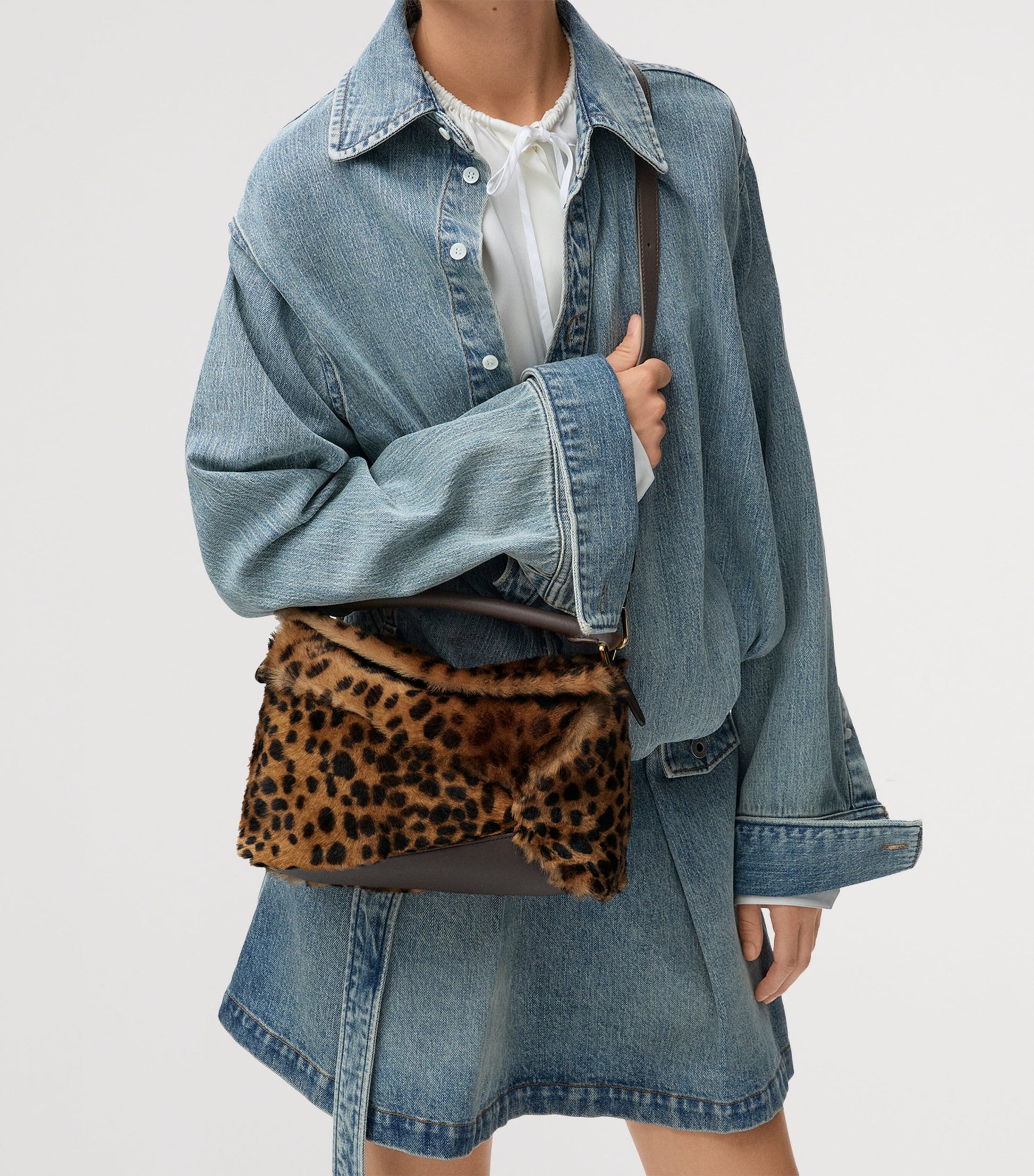 Small Shearling Puzzle Edge Top-Handle Bag