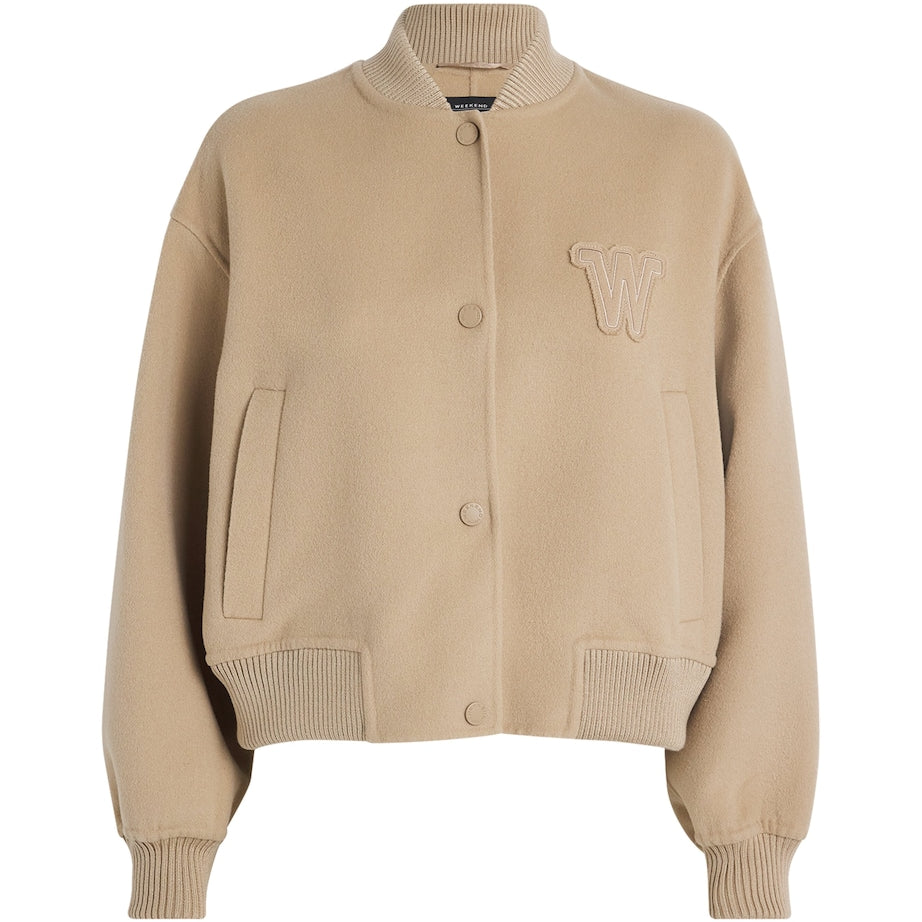 Weekend Max Mara Beige Wool-Blend Bomber Jacket
