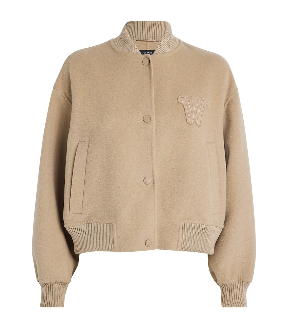 Weekend Max Mara Beige Wool-Blend Bomber Jacket