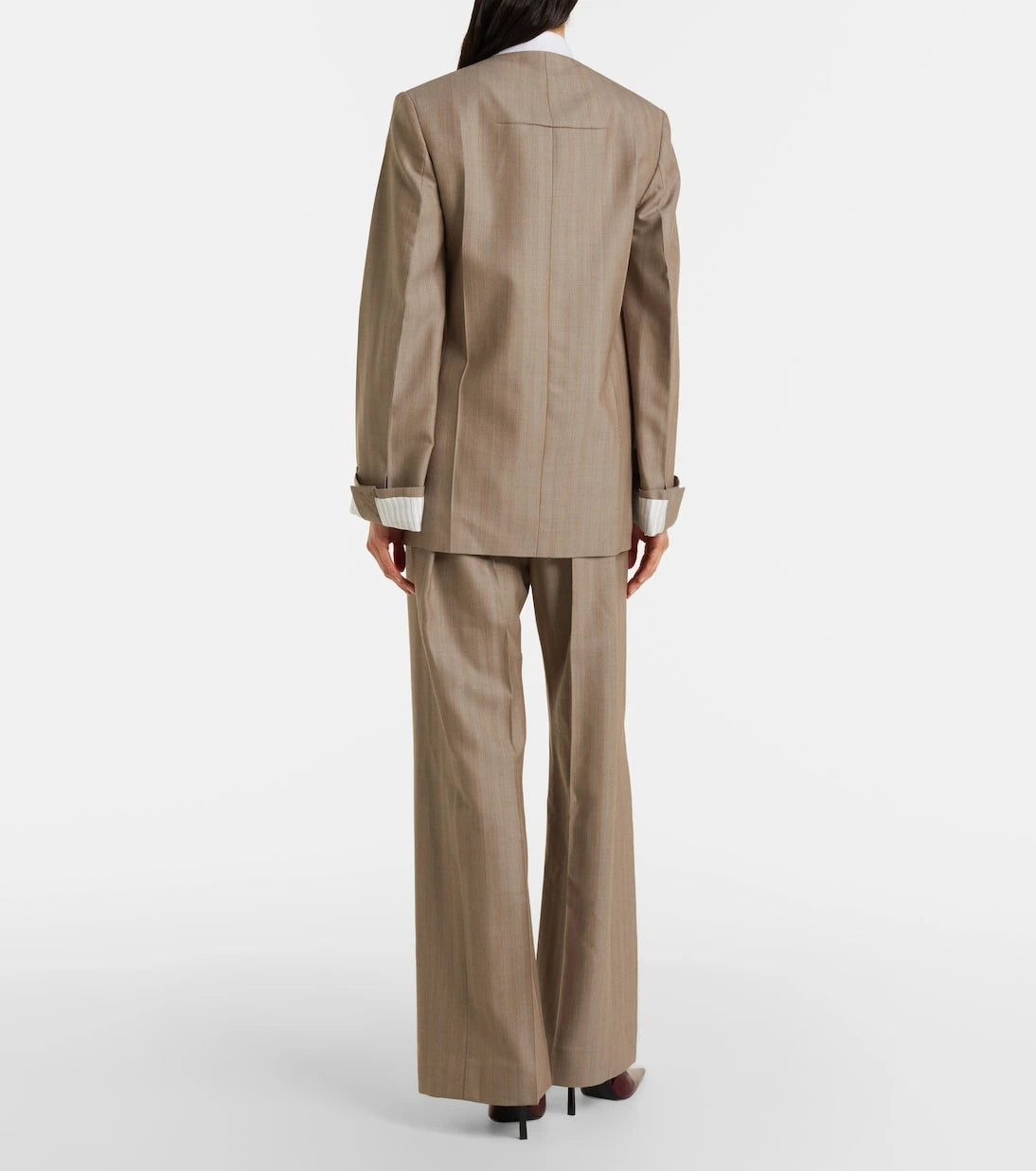 Victoria Beckham - Herringbone virgin wool pleated pants